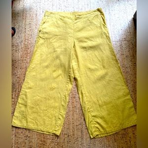J Jill Love Linen Yellow Wide Leg Pants SIZE LARGE